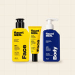 Creator Trio: Oil and Acne Control Facewash 50 ml, Sweat Resistant Sunscreen 25 ml and Deodorant and Antiperspirant Lotion 50 ml, flaunt MEN.