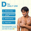 D for Daily use: the four step way to use the body wash.