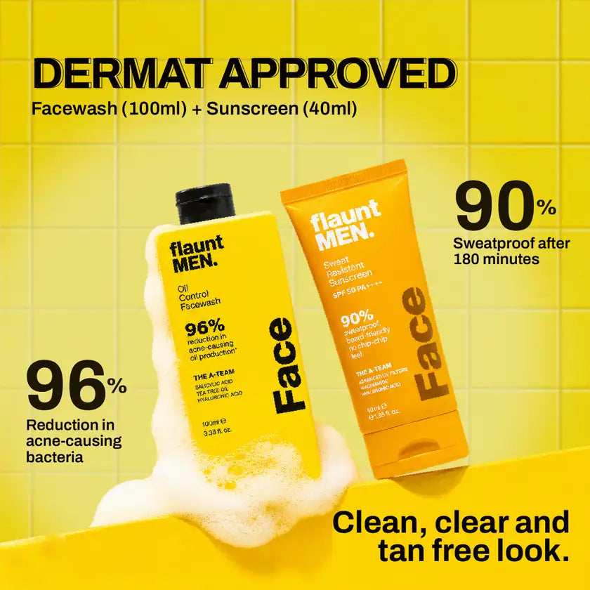 Dermat approved: Facewash 100 ml and Sunscreen 40 ml, flaunt MEN.