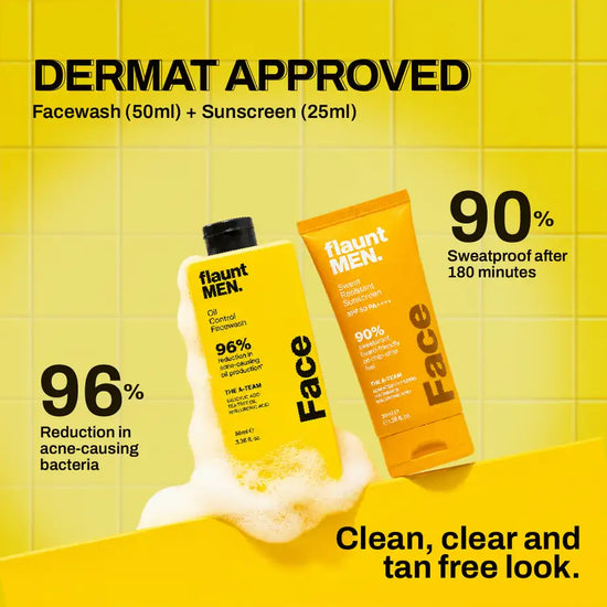 Dermat approved: Facewash 50 ml and Sunscreen 25 ml, flaunt MEN.