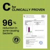 C: in-vitro lab report, 96% reduction in acne causing bacteria.