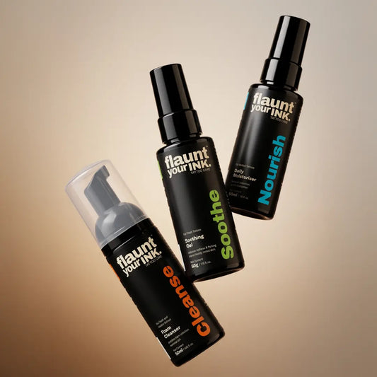 Flaunt Your Ink Tattoo Essential Trio - Cleanser Healing Gel and Moisturiser for fresh tattoo care